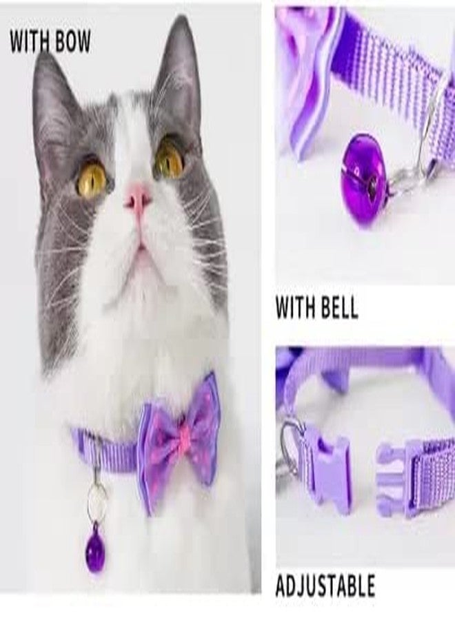 Pups&Pets طوق أمان عاكس من النايلون للحيوانات الأليفة من Pups&Pets مزود بأجراس، ربطة عنق لطيفة على شكل فيونكة مع جرس، ربطة عنق قابلة للتعديل للجراء والكلاب والقطط والقطط الصغيرة (عبوة من قطعتين) (بنفسجي) - Image 4